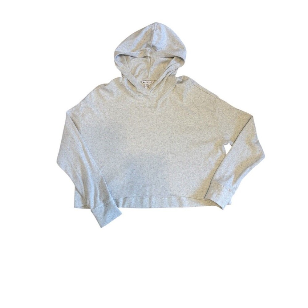 Athleta Womens SP Waffle Knit Cropped Hoodie Long Sleeve Tencel Blend Light Gray